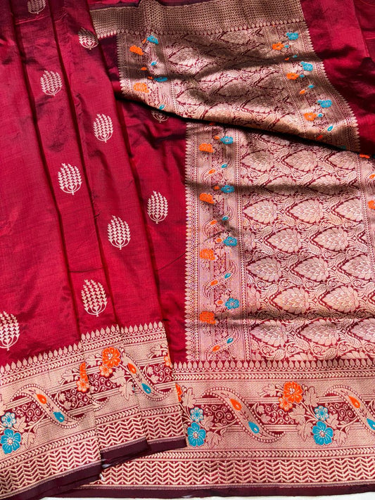 Banarasi Handloom Katan Silk Saree Garnet Color