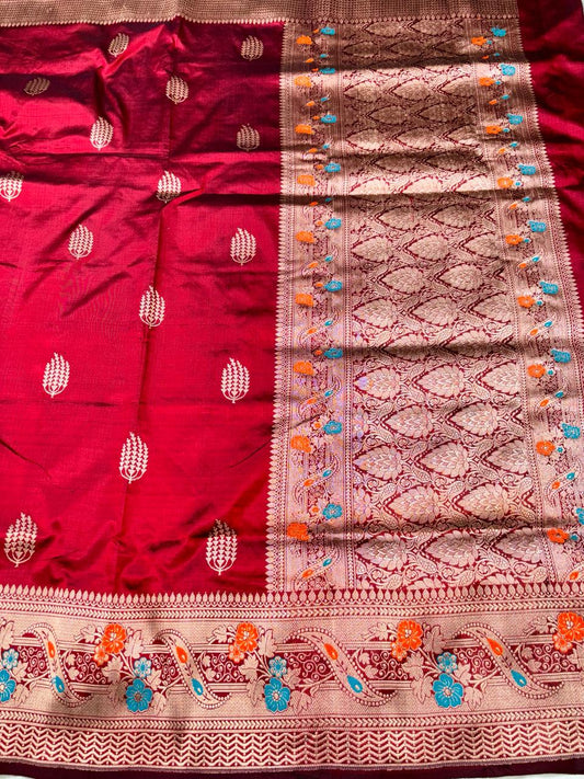 Banarasi Handloom Katan Silk Saree Garnet Color