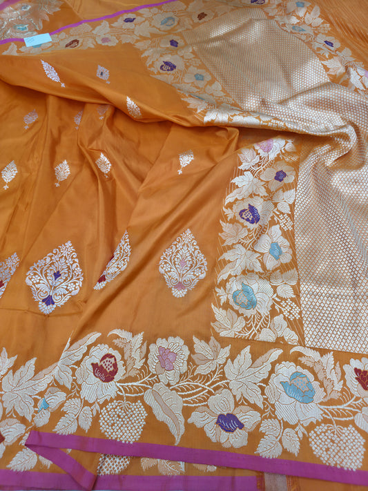 Orange Handwoven Masterpiece Banarasi Pure Katan Silk Saree
