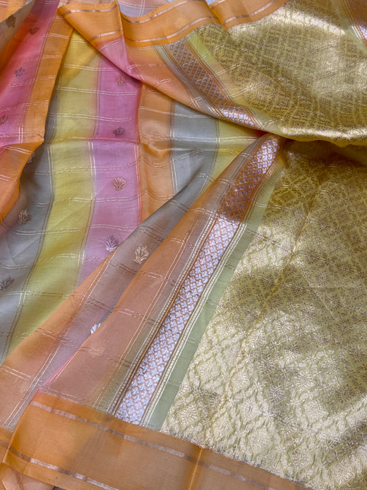 Pure Kora Silk Banarasi Handloom Rangkaat Saree