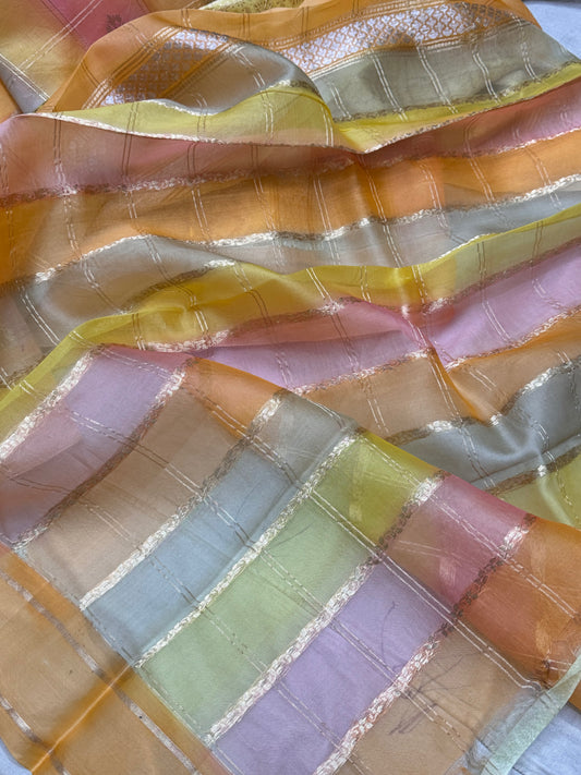 Pure Kora Silk Banarasi Handloom Rangkaat Saree