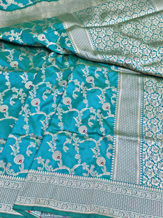 Sea Green Masterpiece Banarasi Pure Katan Silk Saree