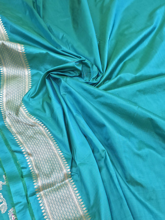 Sea Green Masterpiece Banarasi Pure Katan Silk Saree