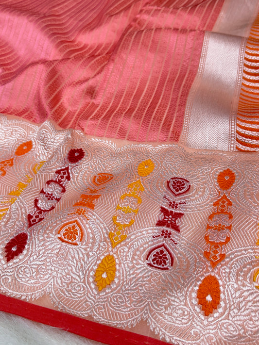 Soft Pich Pure Kora Silk Banarasi Handloom Saree