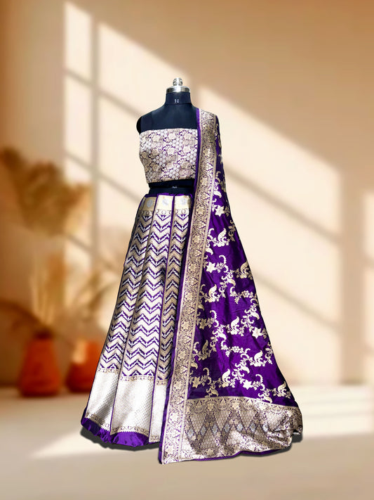 Purple Handwoven Masterpiece Banarasi Pure Katan Silk Lehenga