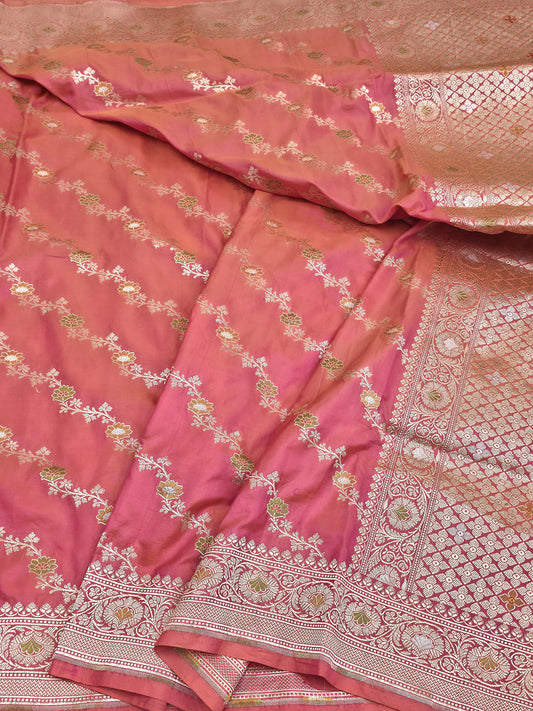 Peach Minakari Masterpiece Banarasi Pure Katan Silk Saree