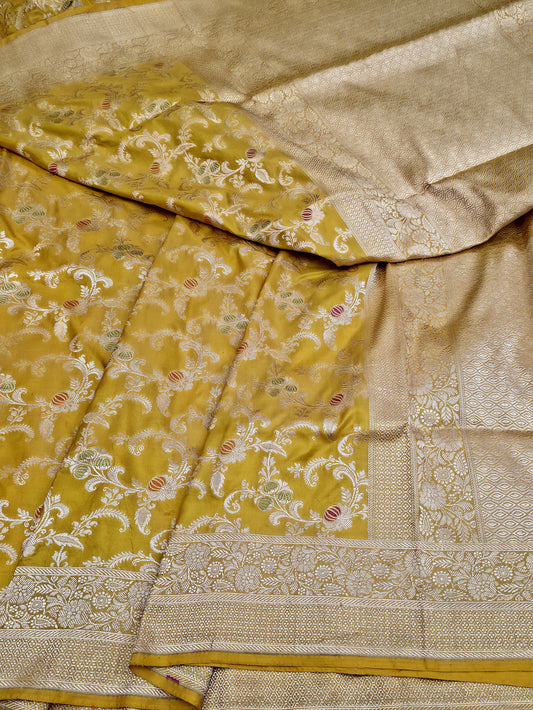 Mustard Minakari Masterpiece Banarasi Pure Katan Silk Saree