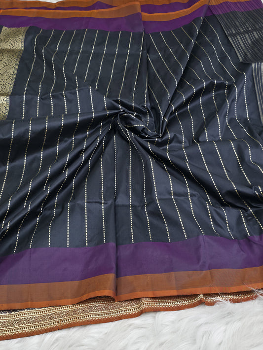 Black Handwoven Masterpiece Banarasi Pure Katan Silk Saree