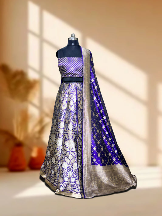 Royal Blue Handwoven Masterpiece Banarasi Pure Katan Silk Lehenga