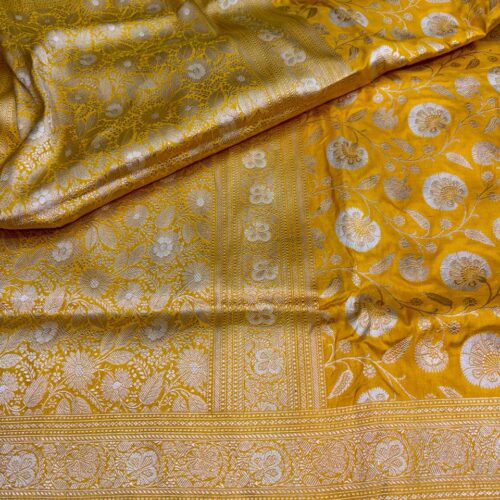 Banarasi Handloom Pure Katan Silk Saree Deep Yellow Color