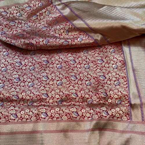 Banarasi Handloom Pure Katan Silk Mina Saree Mehroon Color