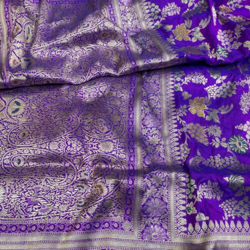 Banarasi Handloom Pure Katan Silk Mina Saree Purple Color