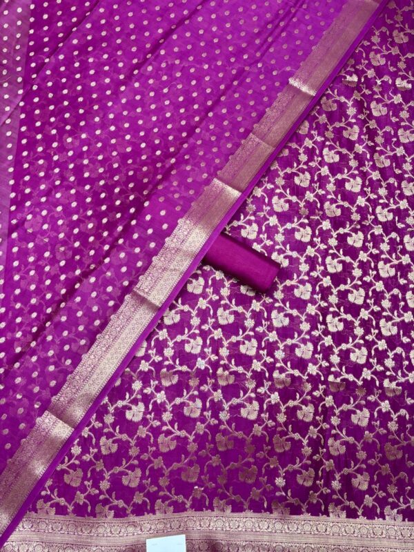 Purple Jacquard Pure Chanderi Unstitched Suit Set