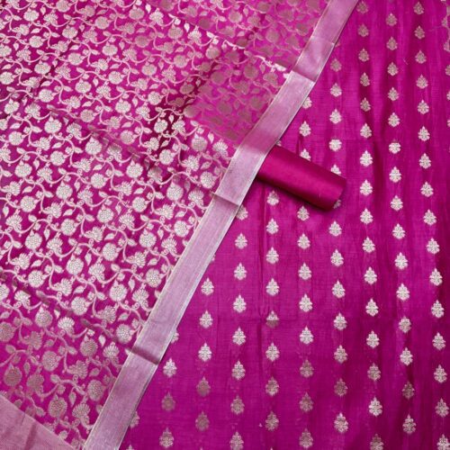 Magenta Jacquard Pure Chanderi Unstitched Suit Set