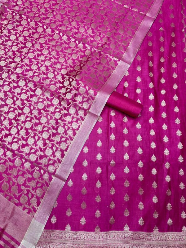 Magenta Jacquard Pure Chanderi Unstitched Suit Set