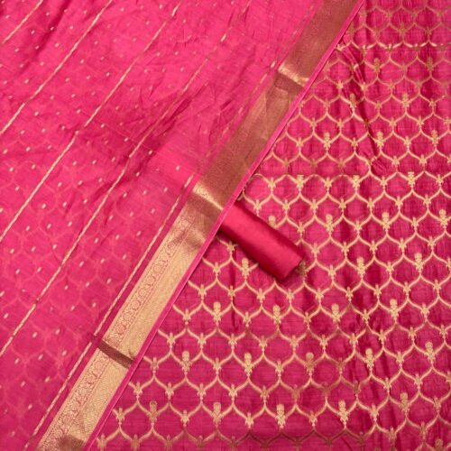 Magenta Jacquard Pure Chanderi Unstitched Suit Set