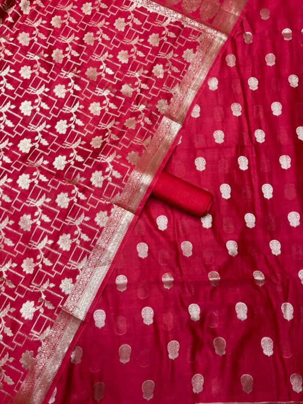 Red Jacquard Pure Chanderi Unstitched Suit Set