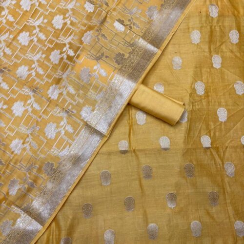 Gold Jacquard Pure Chanderi Unstitched Suit Set