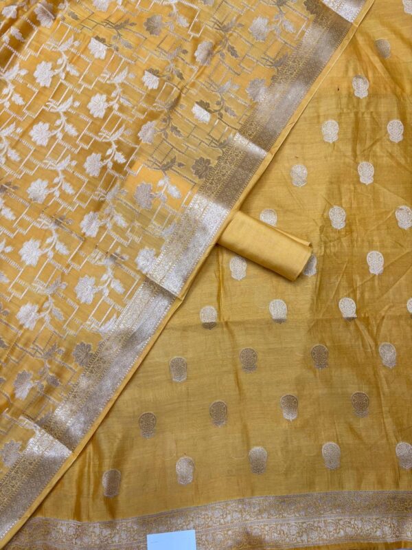 Gold Jacquard Pure Chanderi Unstitched Suit Set