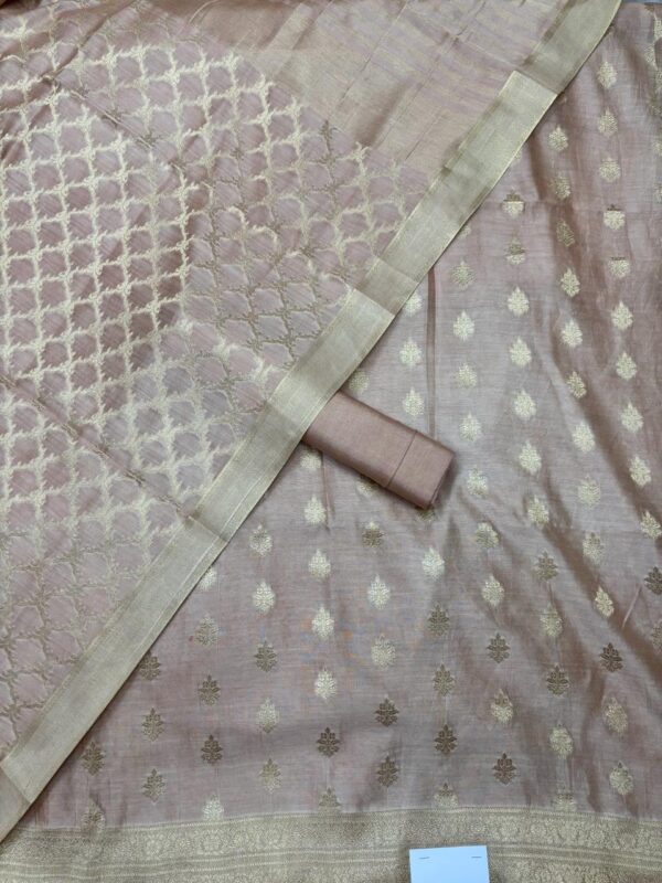 Rose Gold Jacquard Pure Chanderi Unstitched Suit Set