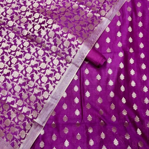 Violet Jacquard Pure Chanderi Unstitched Suit Set