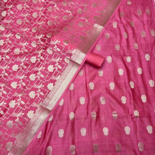 Pink Pure Chanderi Unstitched Suit Set