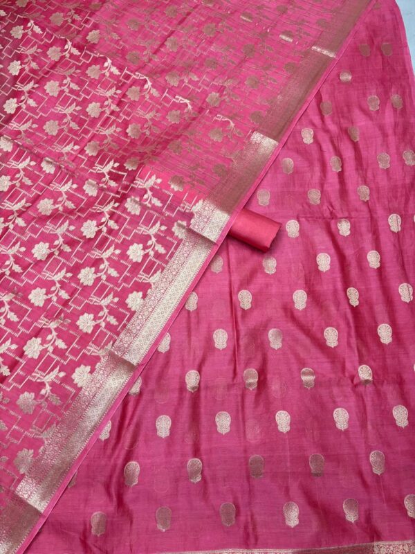 Pink Pure Chanderi Unstitched Suit Set