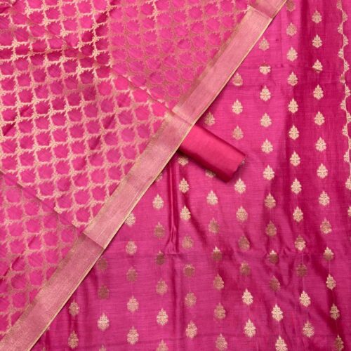 Pink Pure Chanderi Unstitched Suit Set