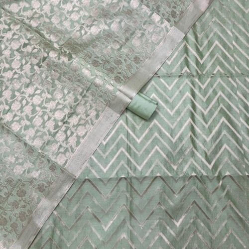 Sage Green Pure Chanderi Unstitched Suit Set