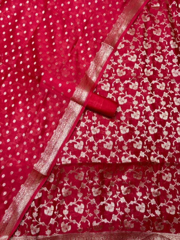 Red Pure Chanderi Unstitched Suit Set