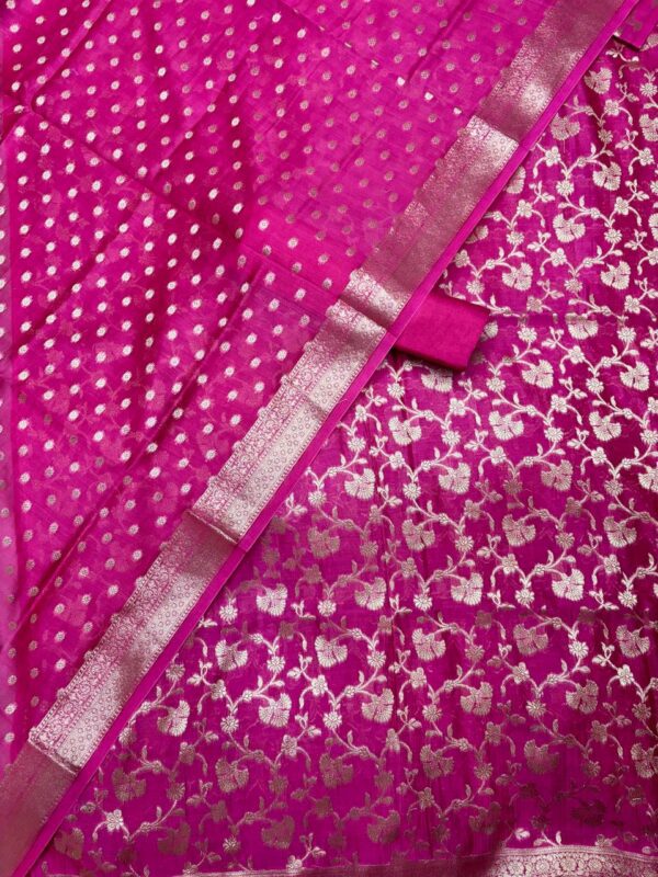 Magenta Pure Chanderi Unstitched Suit Set