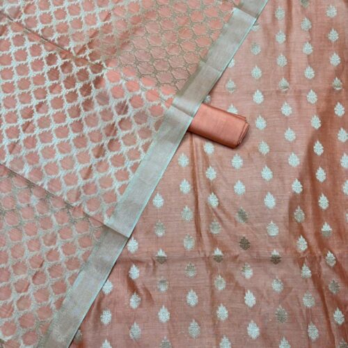 Peach Pure Chanderi Unstitched Suit Set